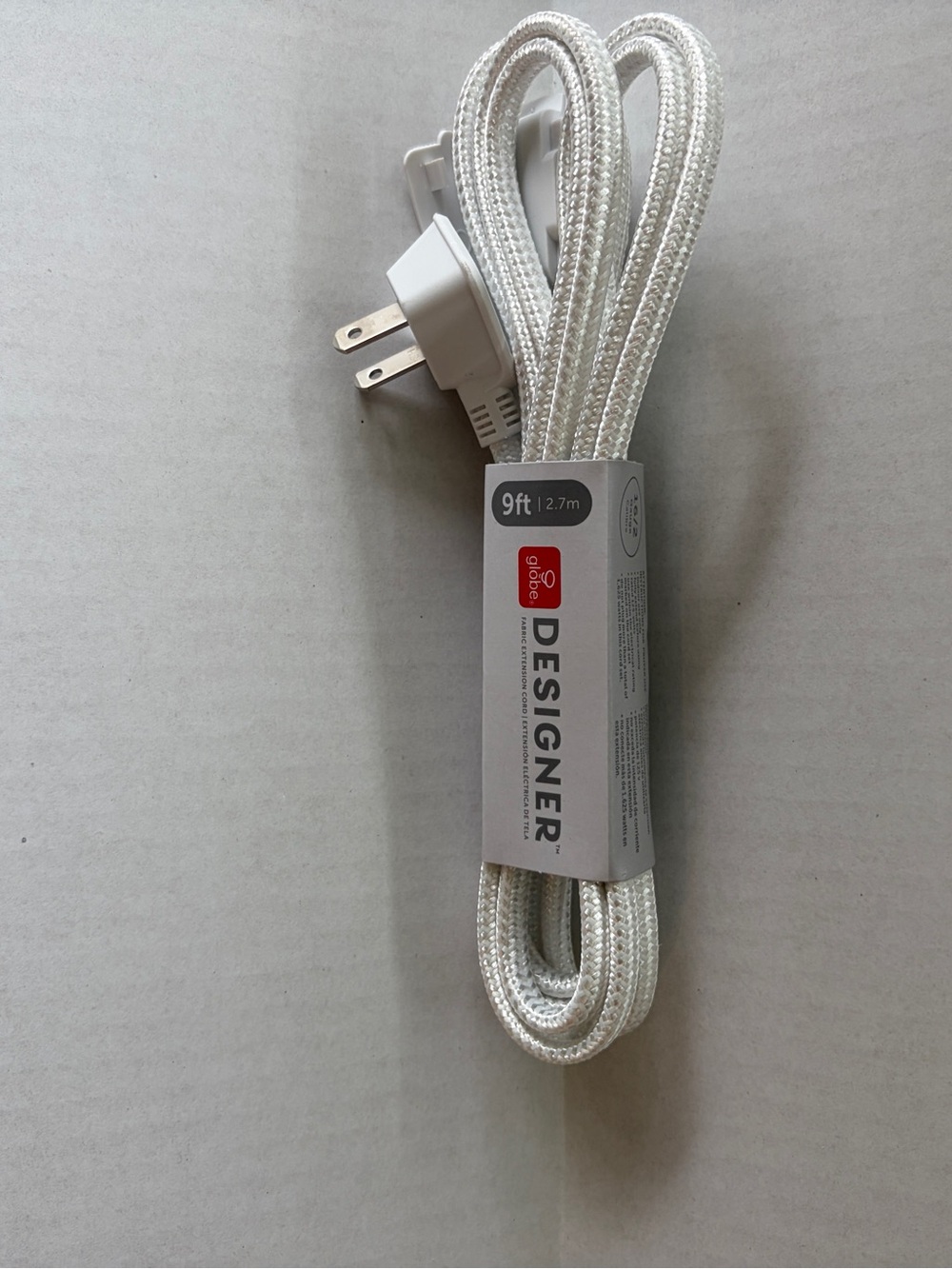 Globe White Braided 9ft Power Cord for US Outlets